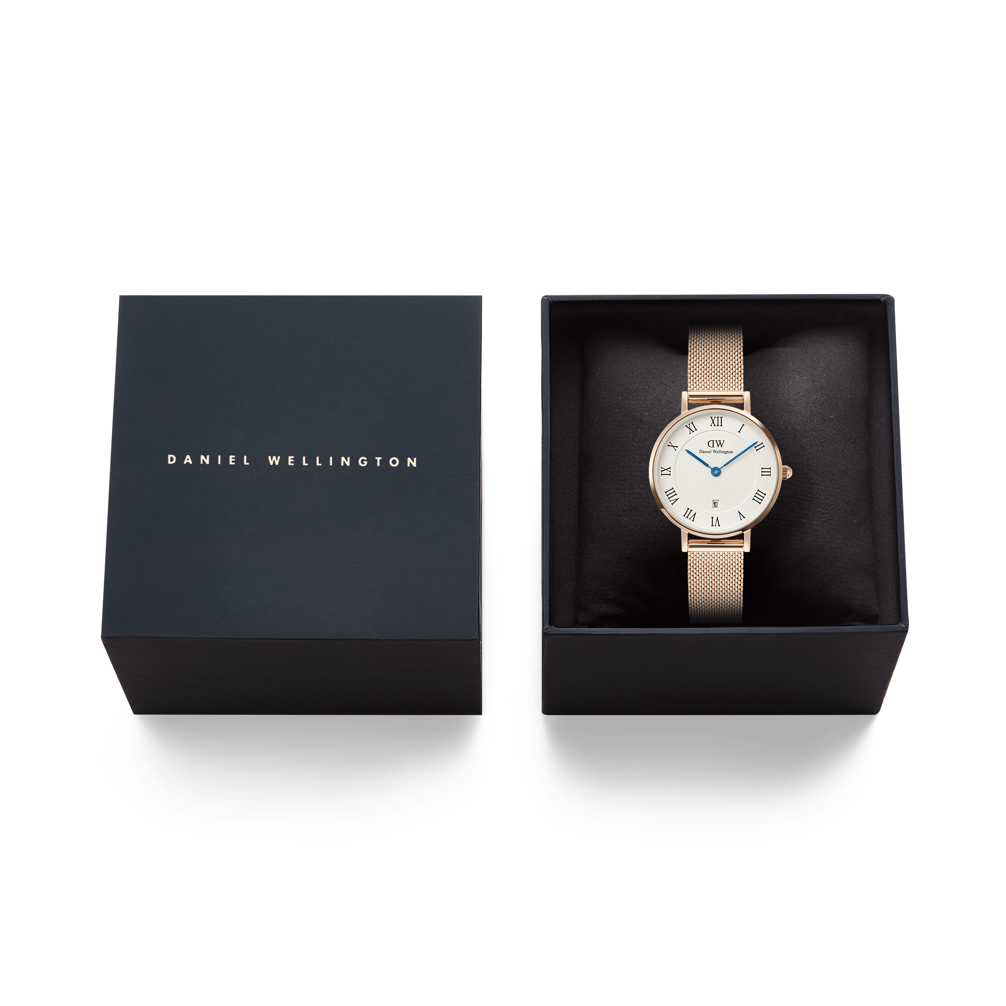 DW Petite Roman Numerals Date Rose Gold Watch
